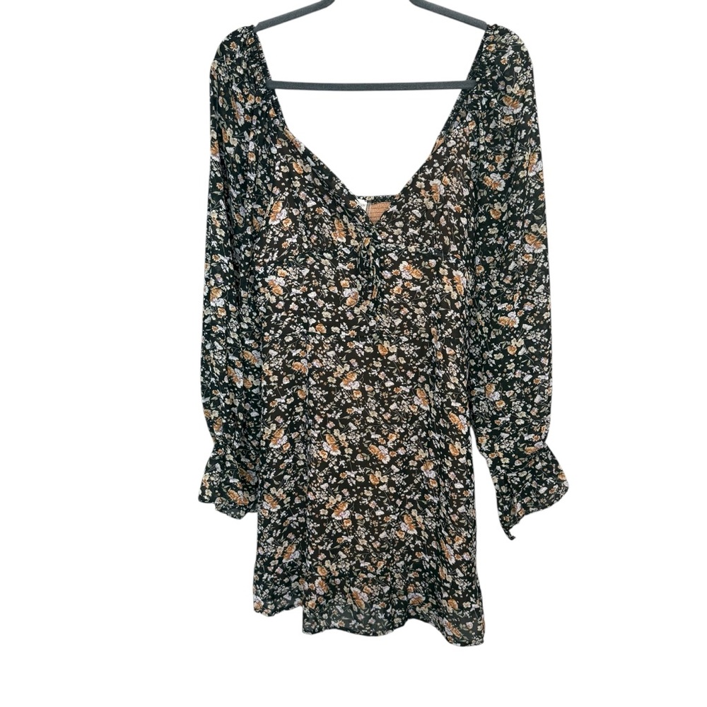 Dress Forum Womens Mini Dress‎ Floral Black Long Sleeve Size Large